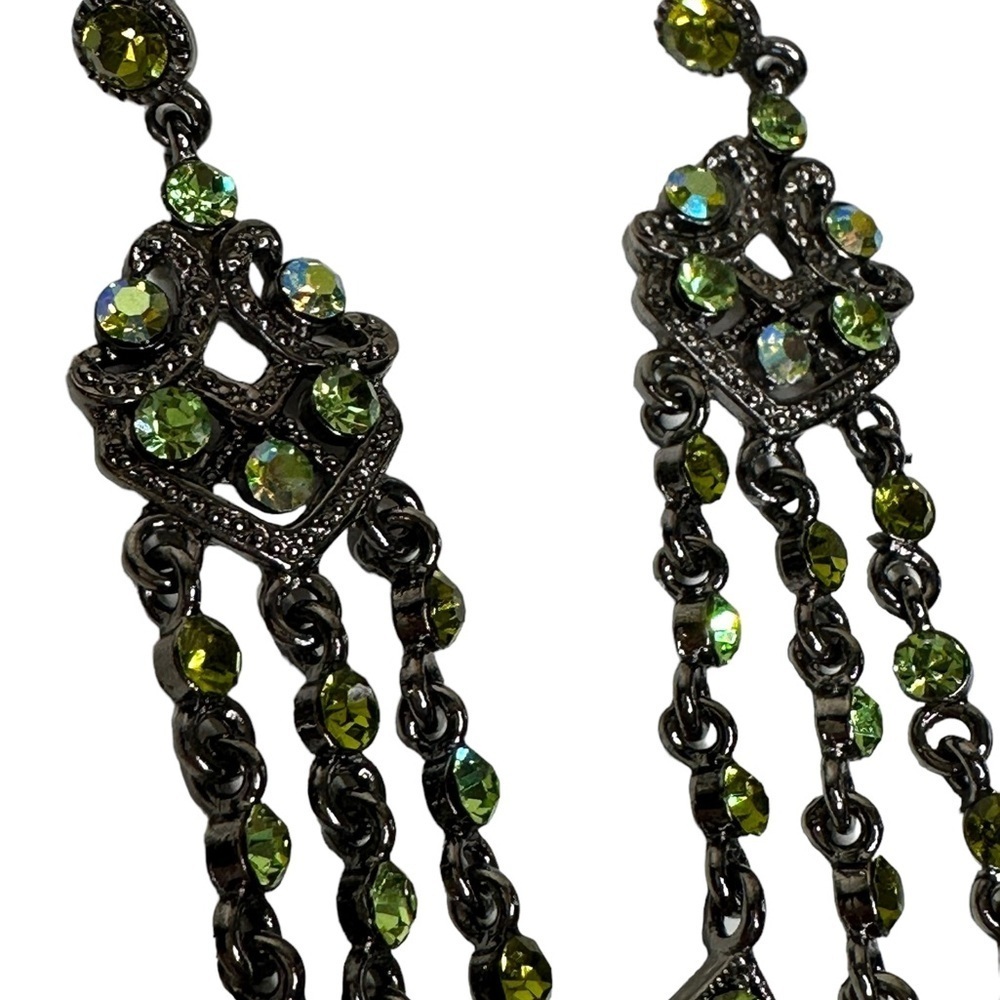 Beautiful vintage silver with green stone earrings. Stunning dangle earrings - Picture 2 of 4